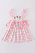 Pink bunny embroidery bow dress